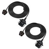 Two black extension cords with connectors on a white background